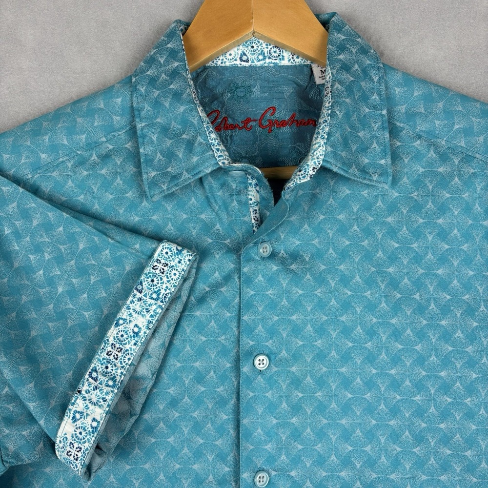 Robert Graham Shirt Mens Medium Blue Geometric AOP Short Sleeve Classic Fit